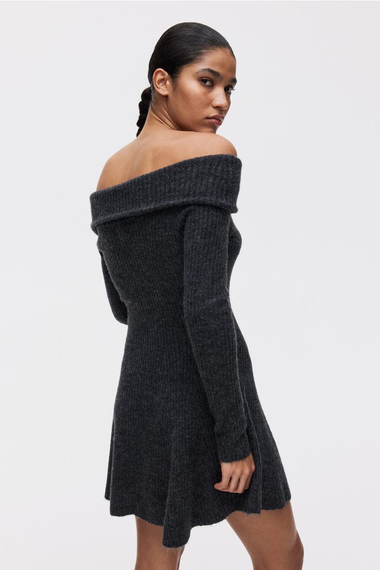 Rib-knit Off-the-shoulder Dress, Alternate, color, Dark gray melange
