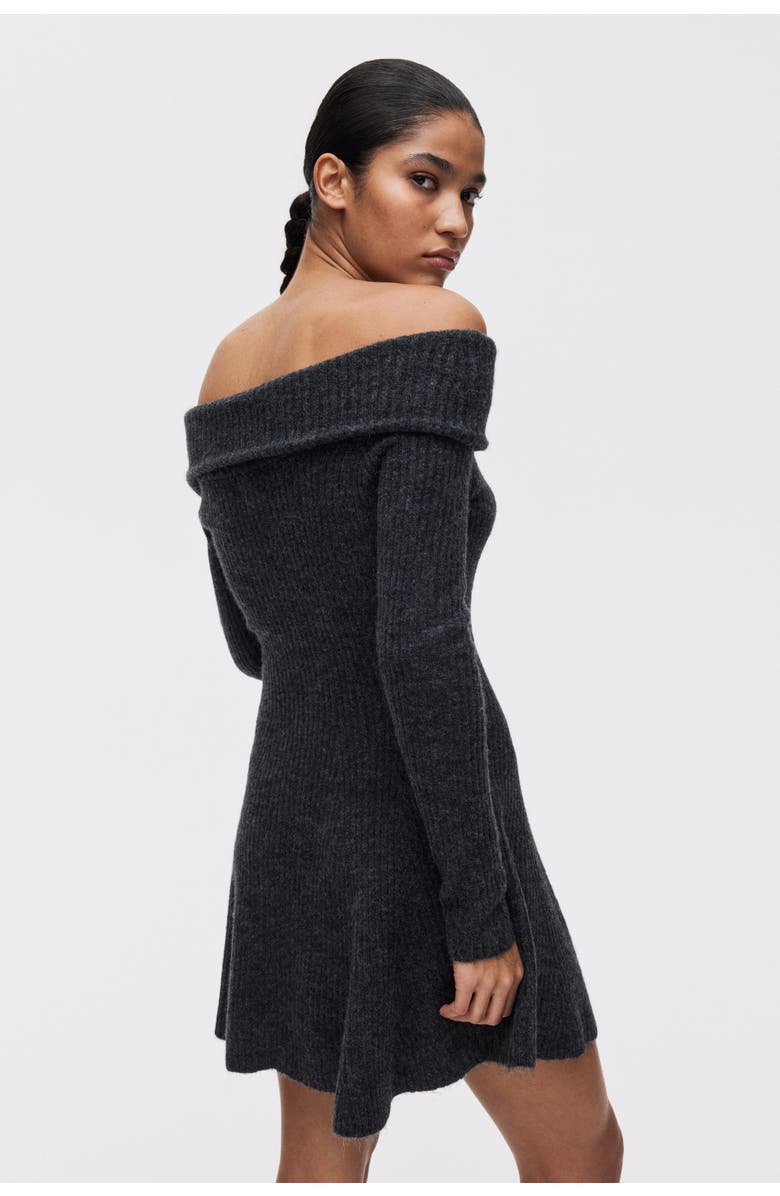 H&M Rib-knit Off-the-shoulder Dress, Alternate, color, Dark Gray Melange