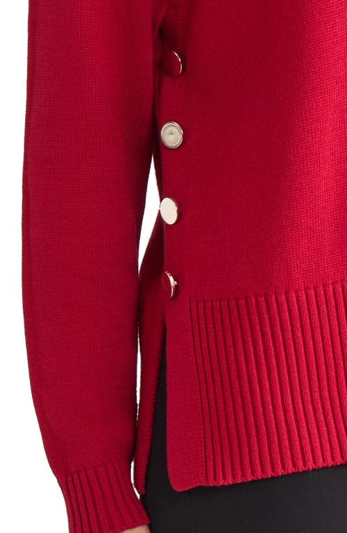 Jones New York Button Detail Rib Funnel Neck Sweater In Red