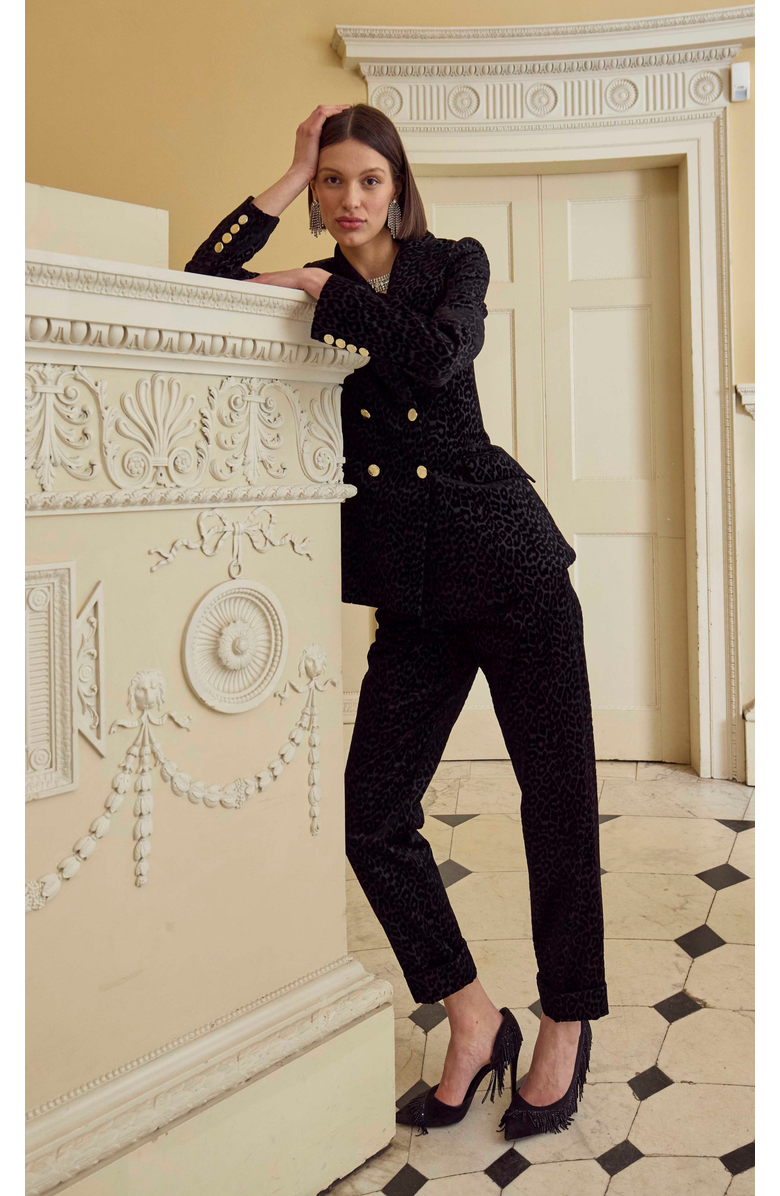 Temperley London Lynx Velvet Double Breasted Jacket, Alternate, color, Black Tonal Leopard