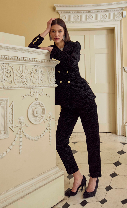 Temperley London Leopard-pattern Double-breasted Blazer In Black