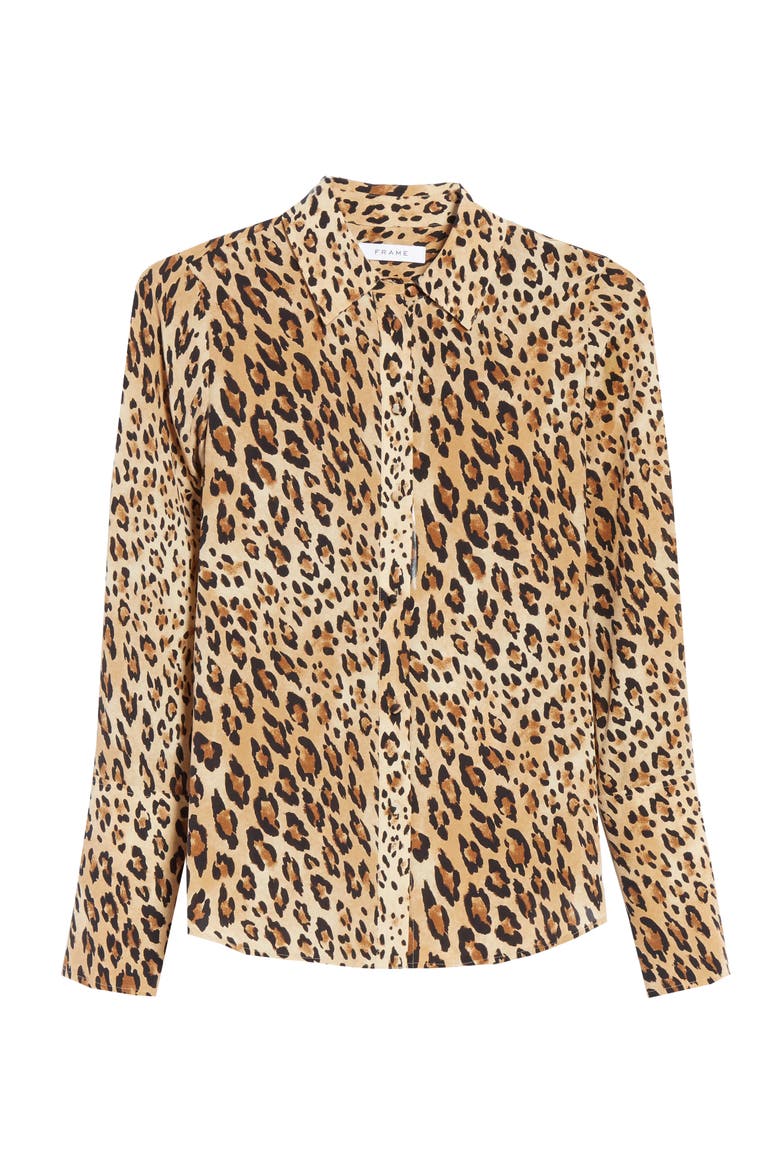 Leopard Print Silk Blouse, Alternate, color, CAMEL MULTI
