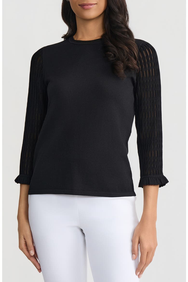 Sheer Ruffle Sleeve Sweater, Main, color, BLACK