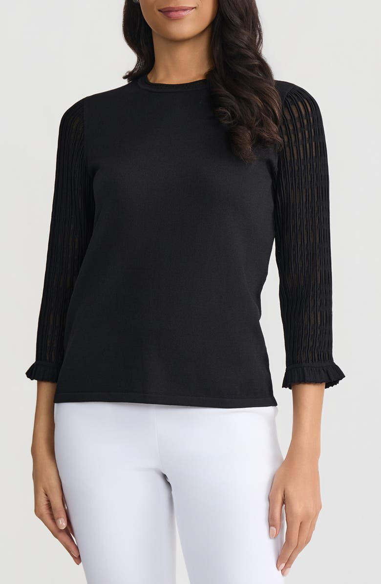 KASPER Sheer Ruffle Sleeve Sweater, Main, color, Black