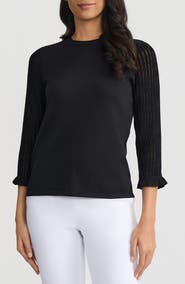 KASPER Sheer Ruffle Sleeve Sweater