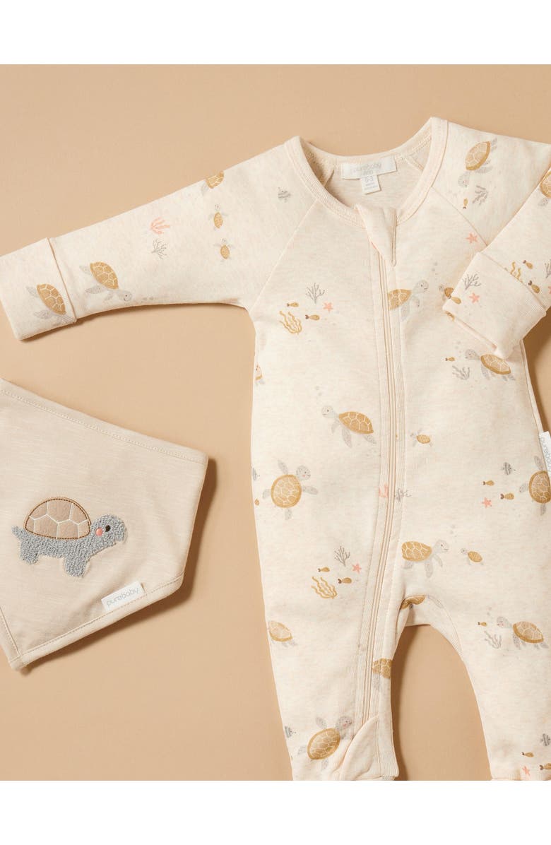 Purebaby Rib Zip Printed Romper Turtle Print, Alternate, color, Little Turtles Print