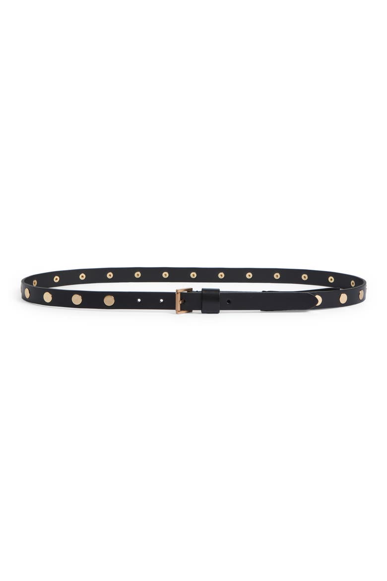 Flat Stud Leather Belt, Main, color, BLACK/ WARM BRASS