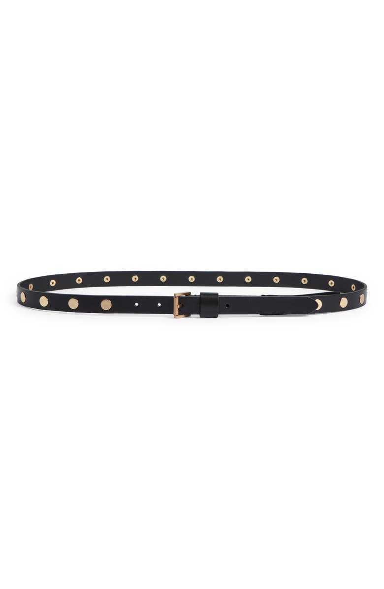 AllSaints Flat Stud Leather Belt, Main, color, Black/ Warm Brass