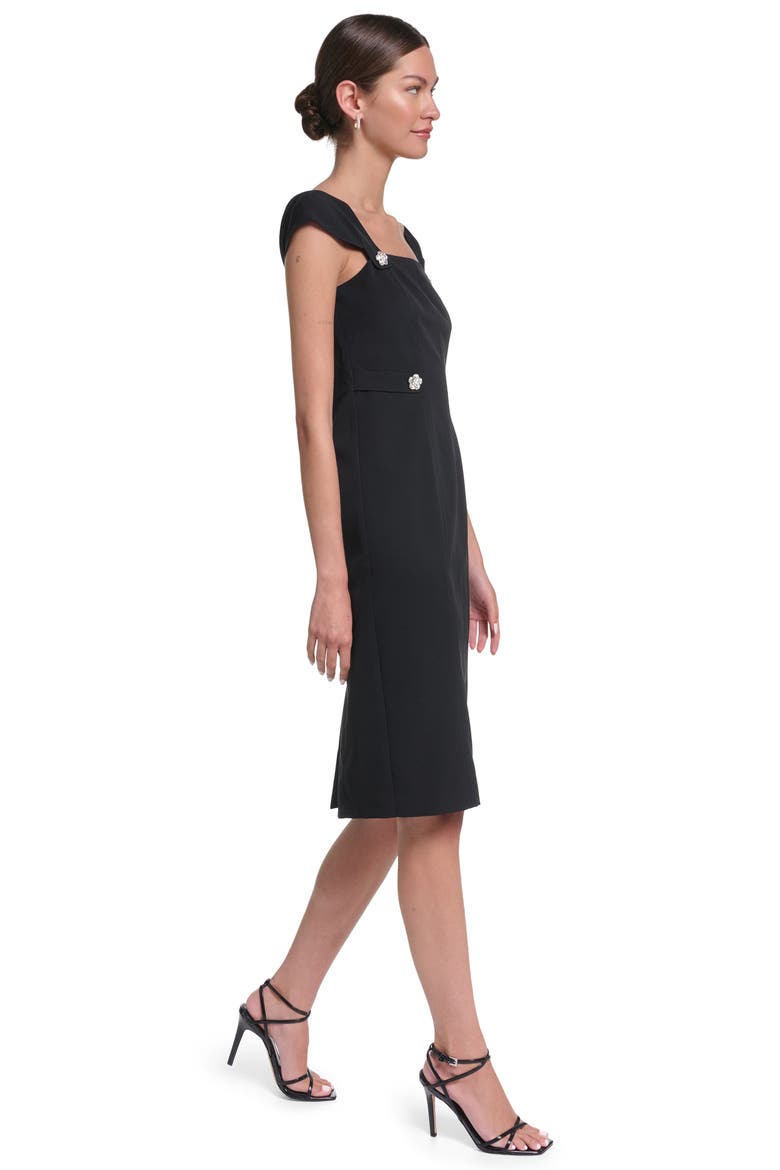 Cap Sleeve Crepe Midi Dress, Alternate, color, Black