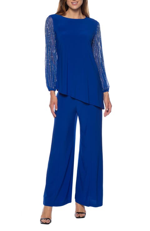 Beaded Sleeve 2-Piece Pant Set