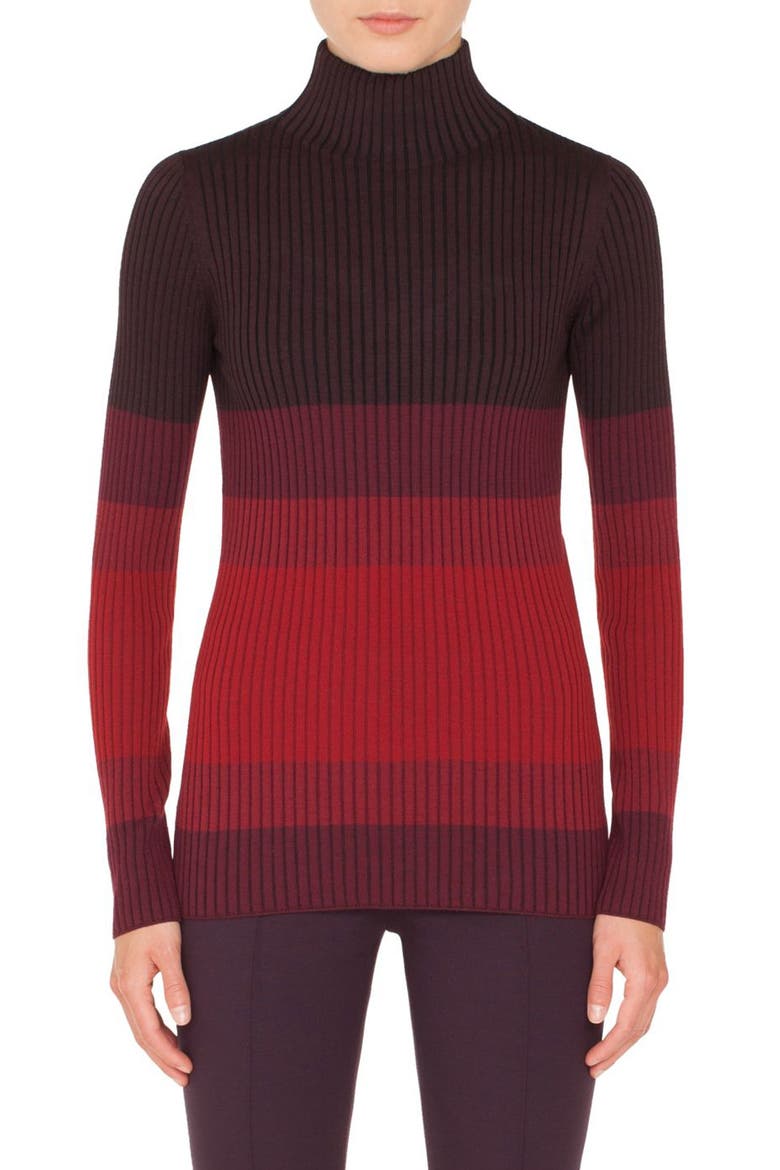 Tricolor Wool Turtleneck Sweater, Main, color, RUBY/ BURGUNDY/ BLACK CHERRY