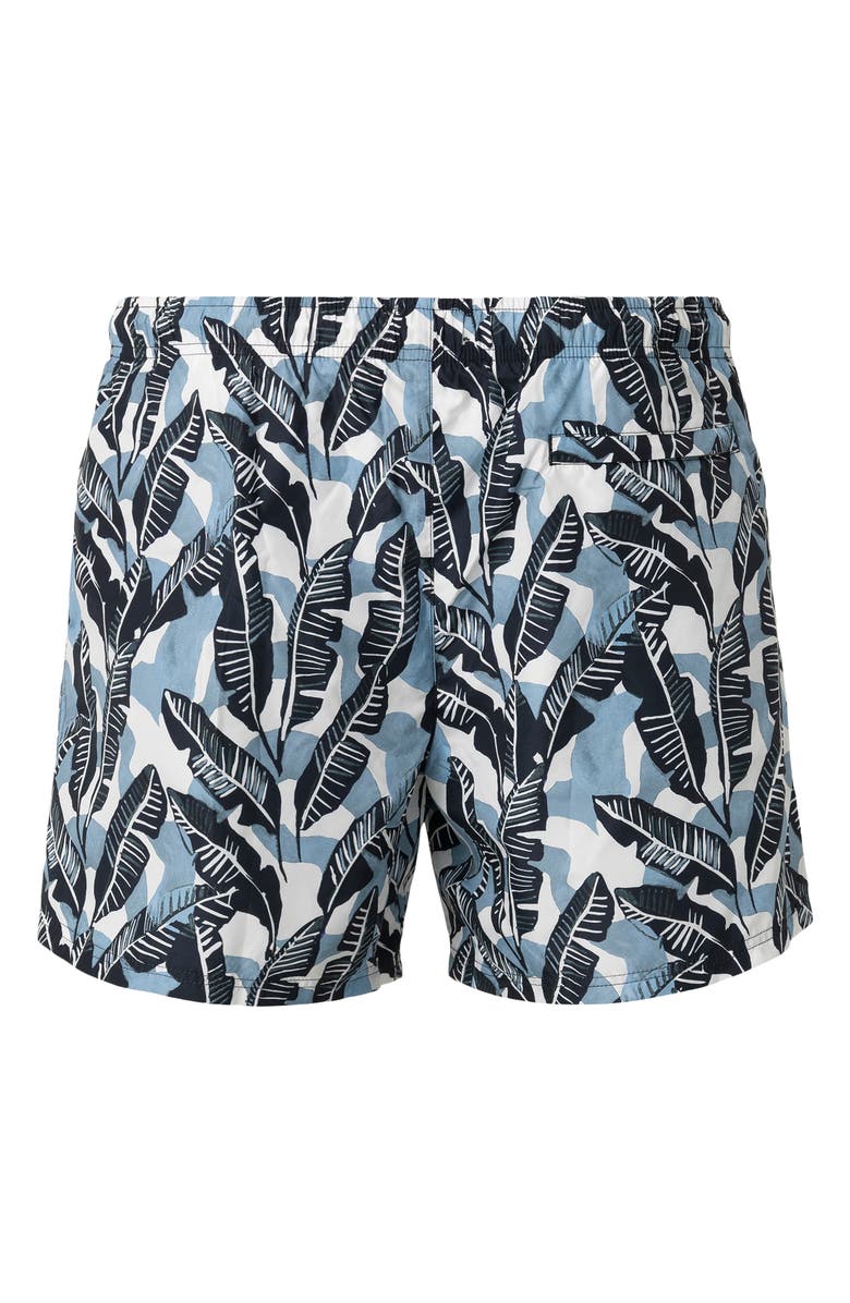 Eton Tropical Leaf Print Swim Trunks, Alternate, color, Black