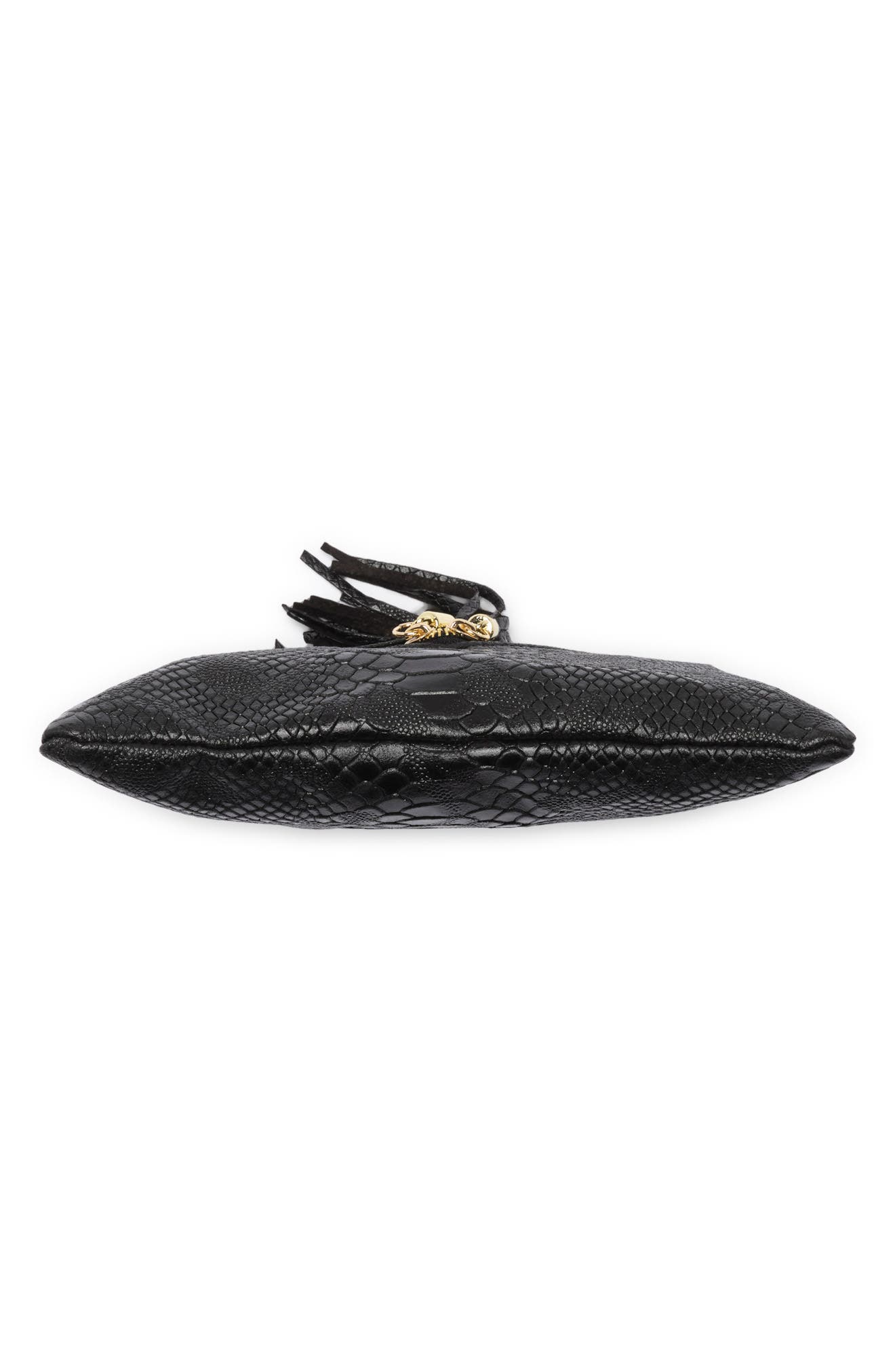 Snake Embossed Leather Clutch, Alternate, color, NERO