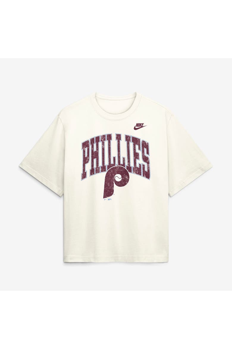 Women's Nike  Cream Philadelphia Phillies Arched Distressed Boxy T-Shirt, Main, color, Cream