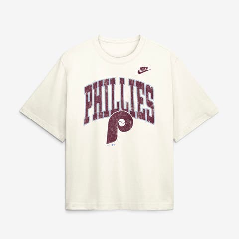 Women's Nike  Cream Philadelphia Phillies Arched Distressed Boxy T-Shirt