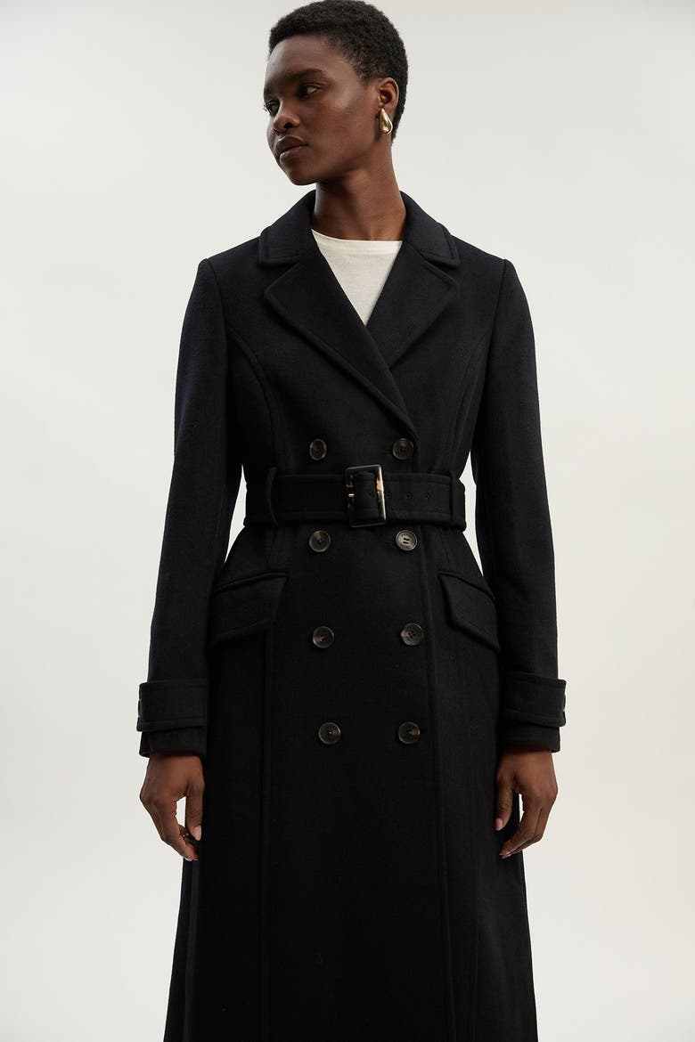 Wool Blend Belted Midi Coat, Alternate, color, Black