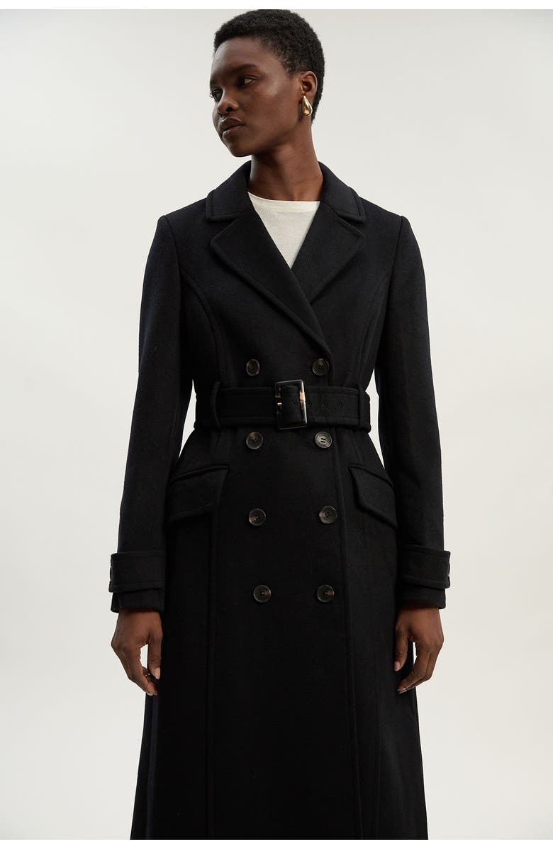 Karen Millen Wool Blend Belted Midi Coat, Alternate, color, Black