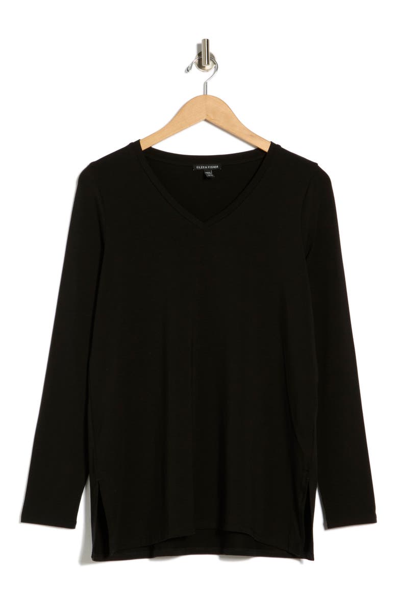 V-Neck Long Sleeve Tunic, Alternate, color, BLACK