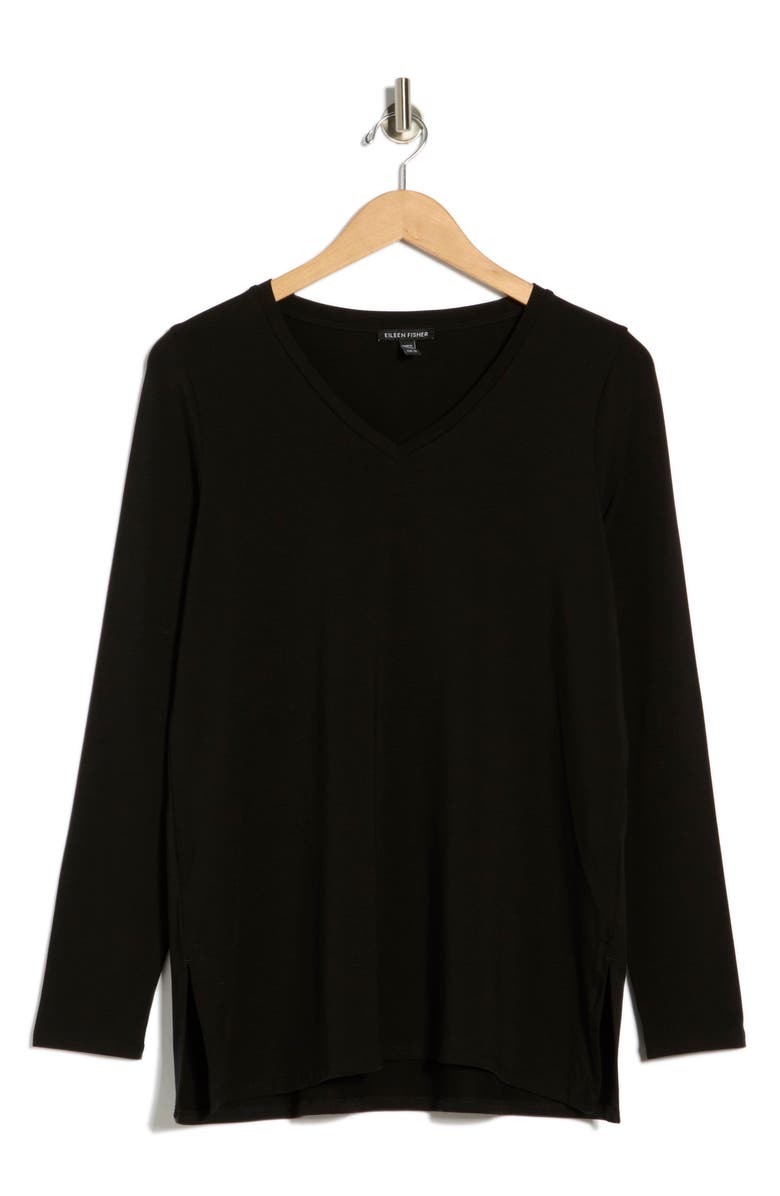 Eileen Fisher V-Neck Long Sleeve Tunic, Alternate, color, Black