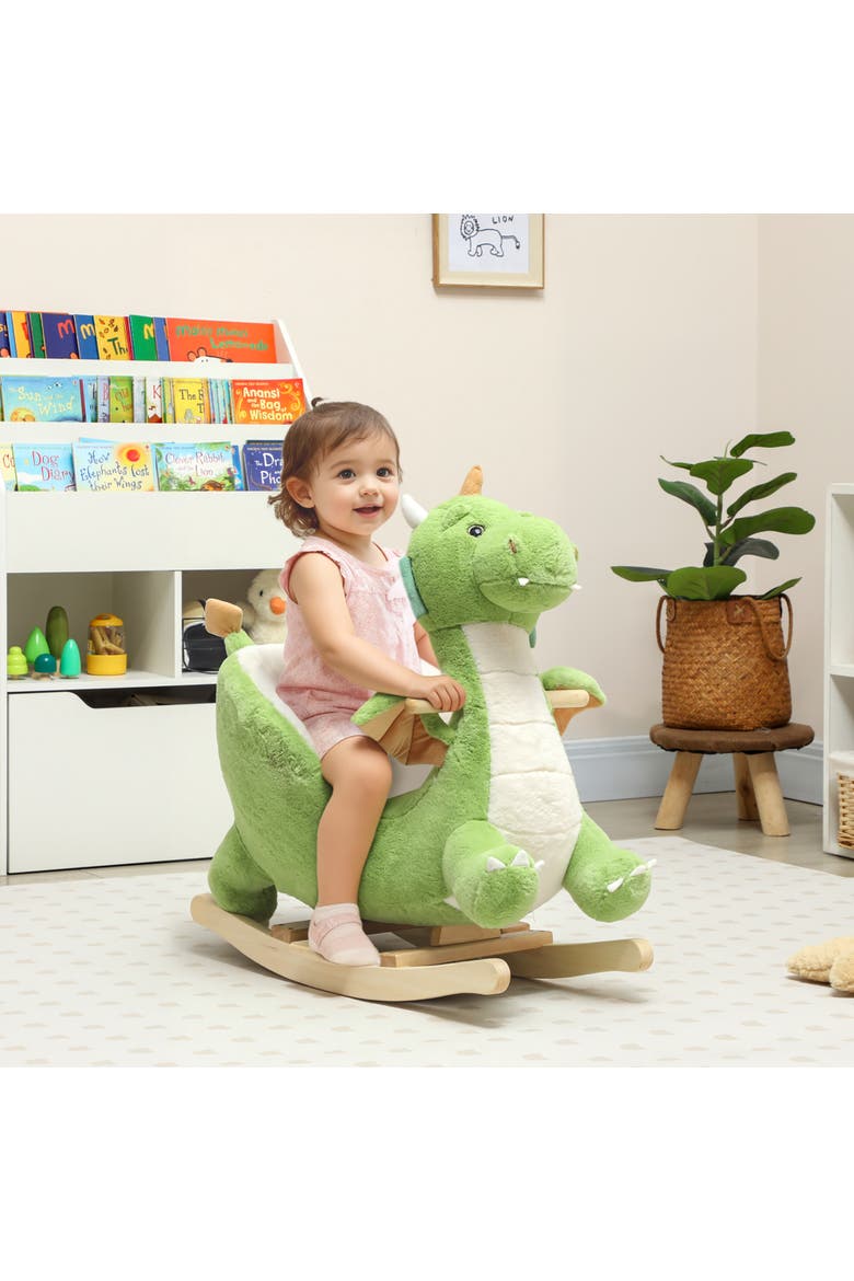 Baby Rocking Horse Ride Dinosaur Kids Ride On Toy with Realistic Sound and Safety Belt Plush Animal Rocker for Kids, Alternate, color, Green