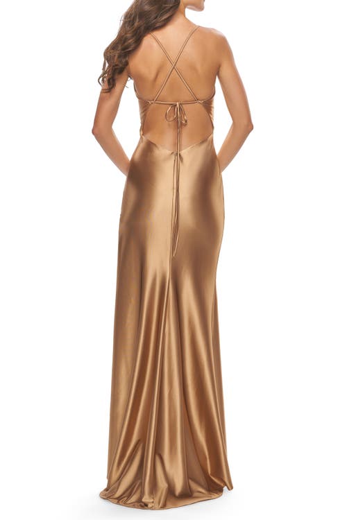 La Femme Fitted Liquid Jersey Dress With High Slit And Open Back