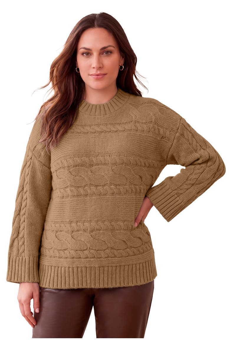 Cable Knit Bell Sleeve Sweater, Main, color, BROWN MAPLE