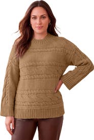 Jessica London Cable Knit Bell Sleeve Sweater