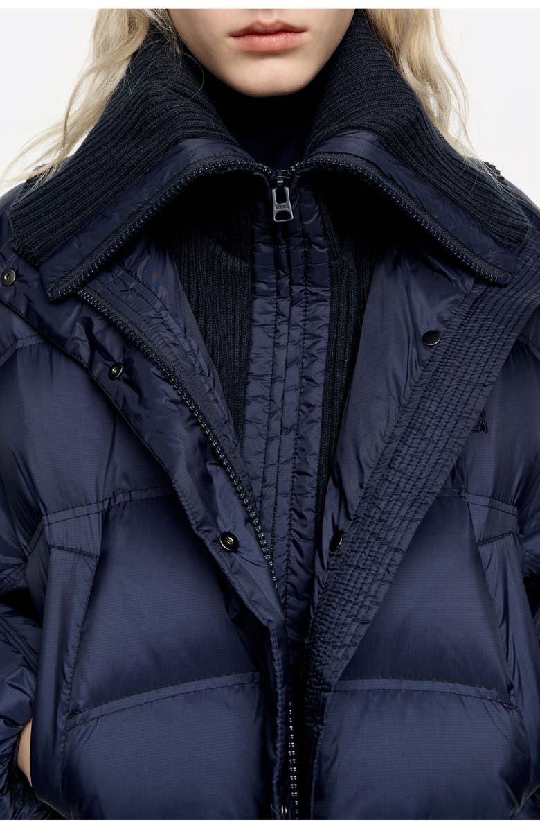 Bimba y Lola Down Jacket With Maxi Knit Neck, Alternate, color, Dark Navy
