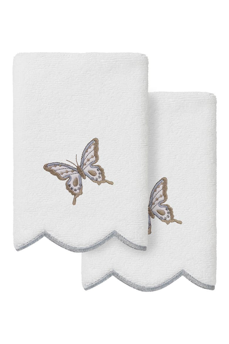 2-Piece Brittney Embroidered Turkish Cotton Fingertip Towel Set, Main, color, WHITE/ GRAY