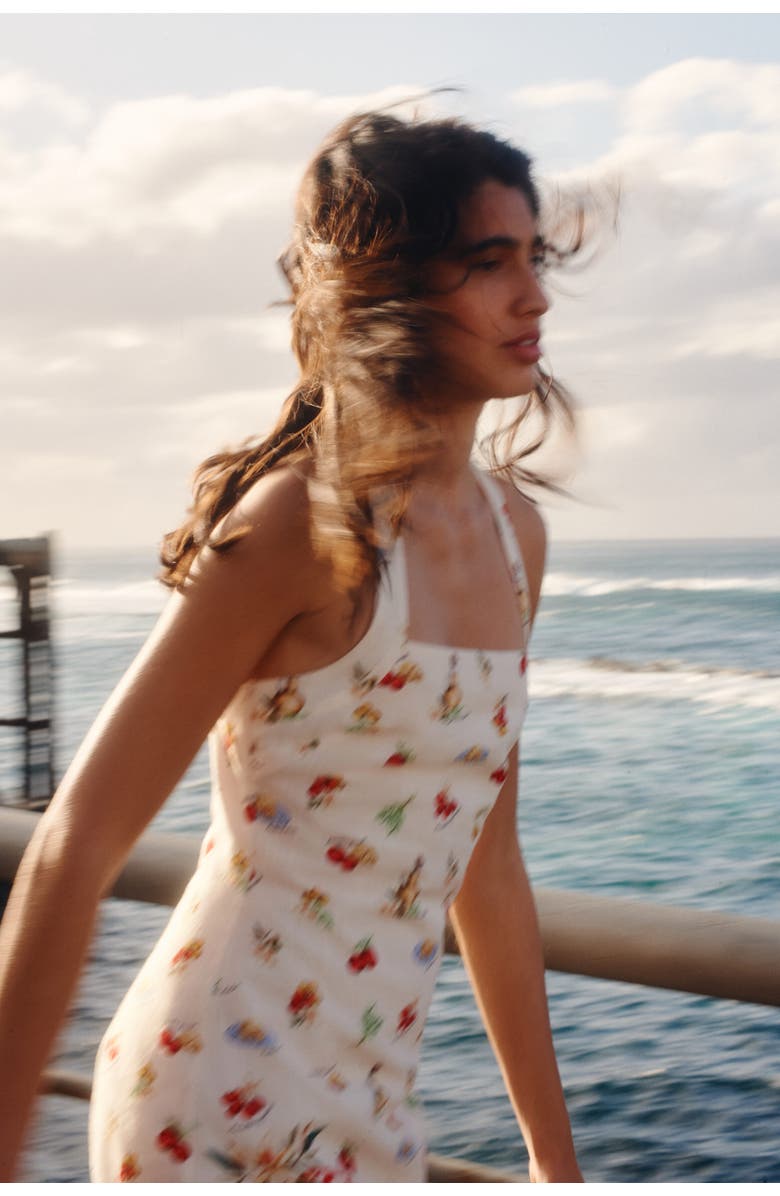 H&M Twist-detail printed dress, Alternate, color, Cream/Tomatoes
