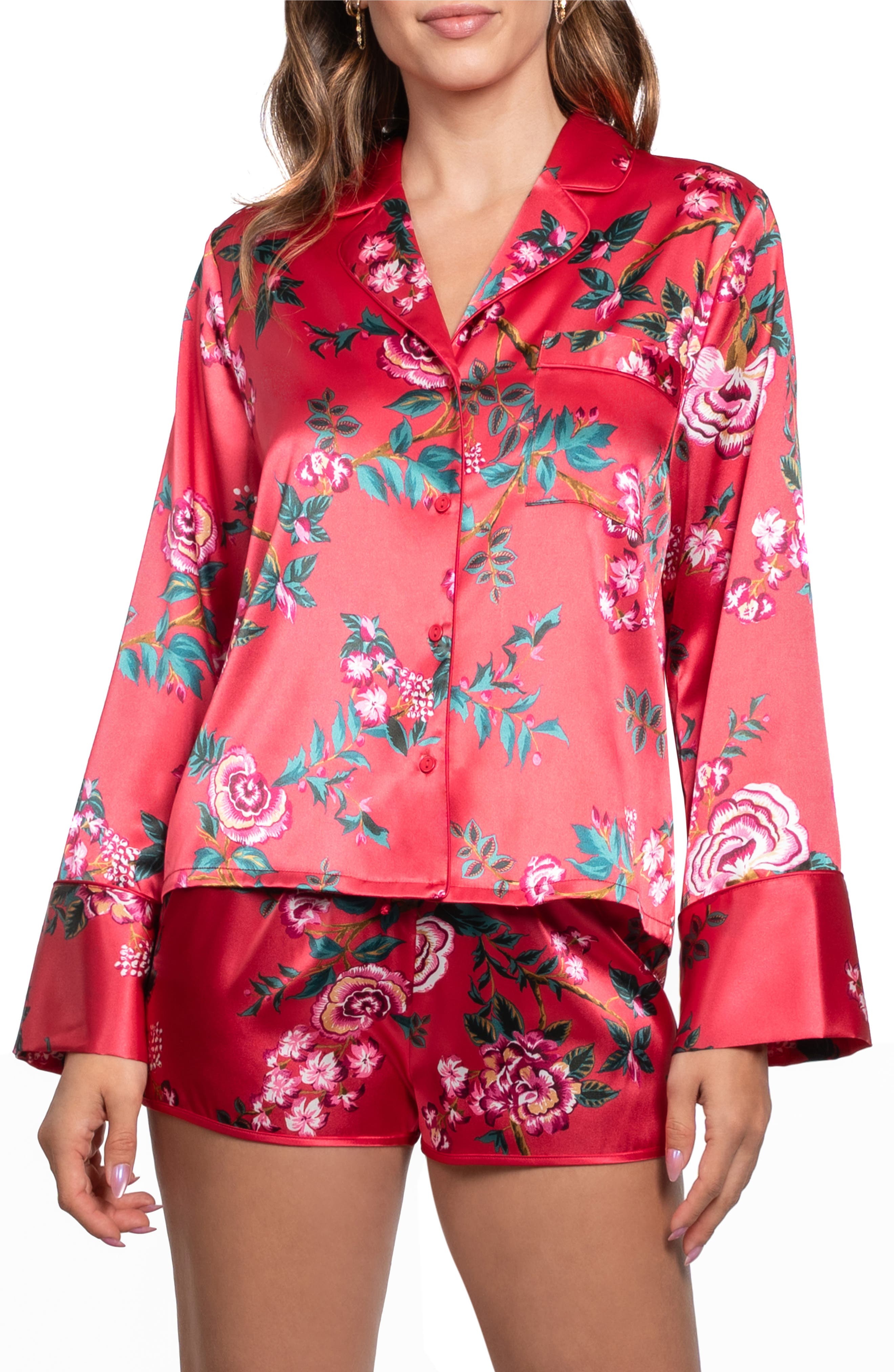 Phoenix Long Sleeve Satin Short Pajamas