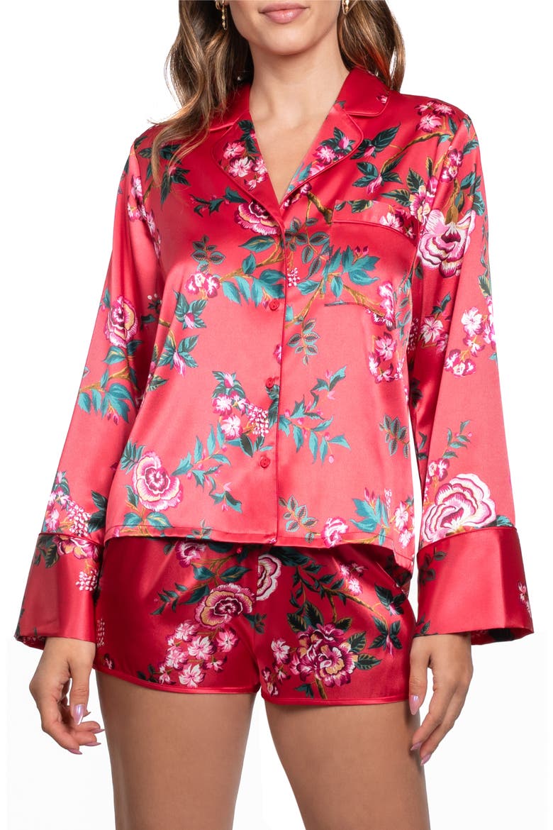 Phoenix Long Sleeve Satin Short Pajamas, Main, color, RED