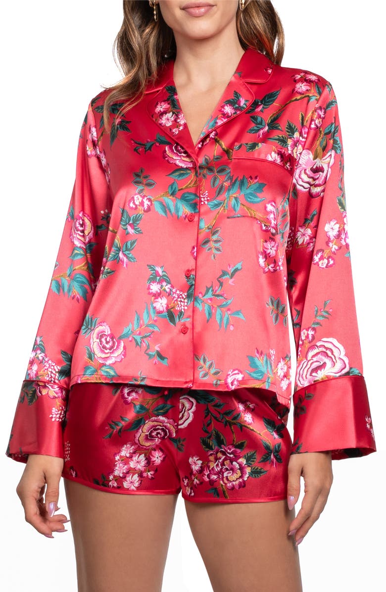 In Bloom by Jonquil Phoenix Long Sleeve Satin Short Pajamas, Main, color, Red