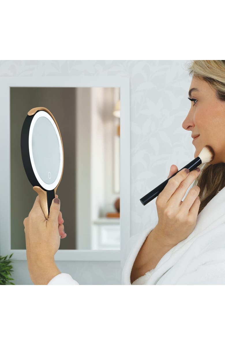 Zadro Multi-Position Lighted Travel Hand Mirror with 10X/1X Magnification, Alternate, color, Black/Gold