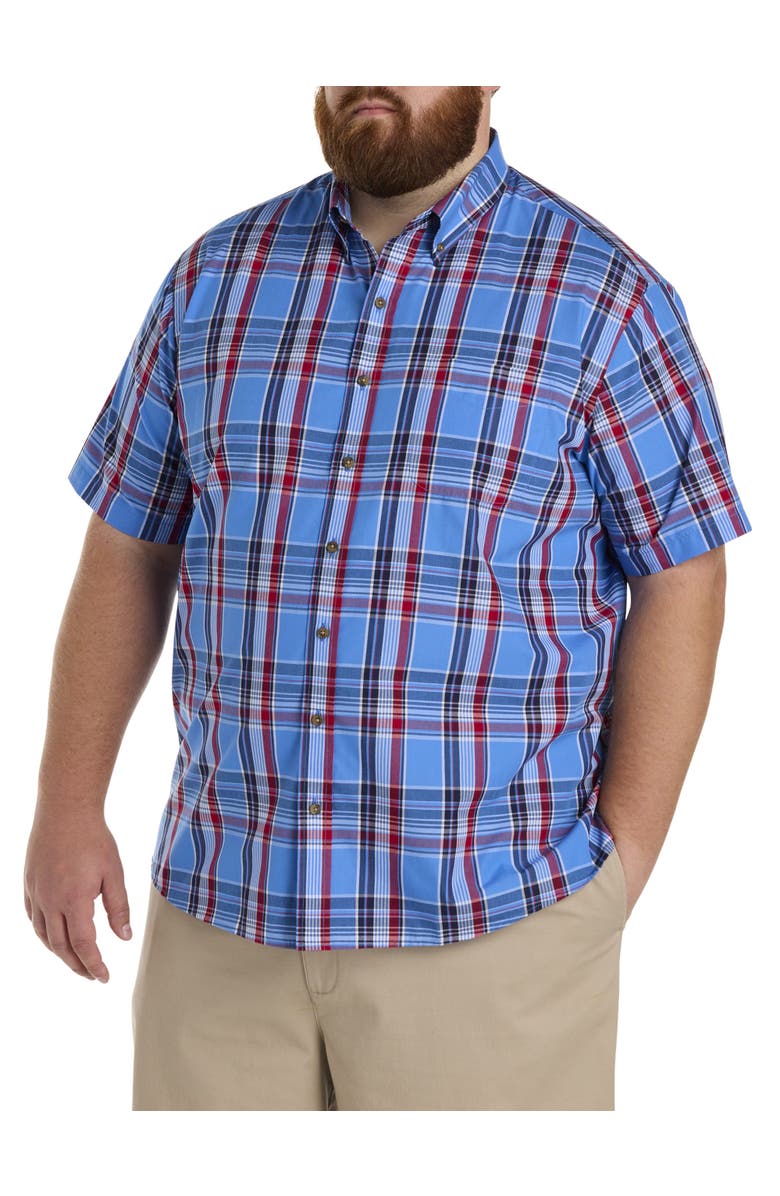 Harbor Bay by DXL Big & Tall Easy-Care Large Plaid Sport Shirt, Main, color, Blue Red