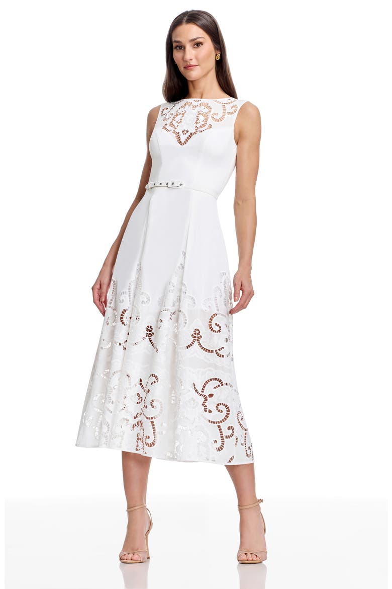 Colton Cutwork Detail Cotton Cocktail Midi Dress, Alternate, color, WHITE