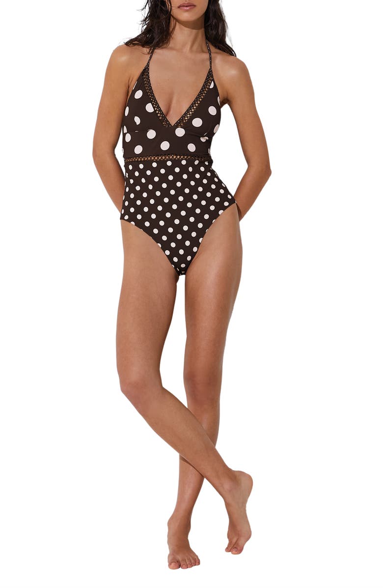 Reiss Ray Polka Dot Cutout One-Piece Swimsuit, Alternate, color, Chocolate Brown