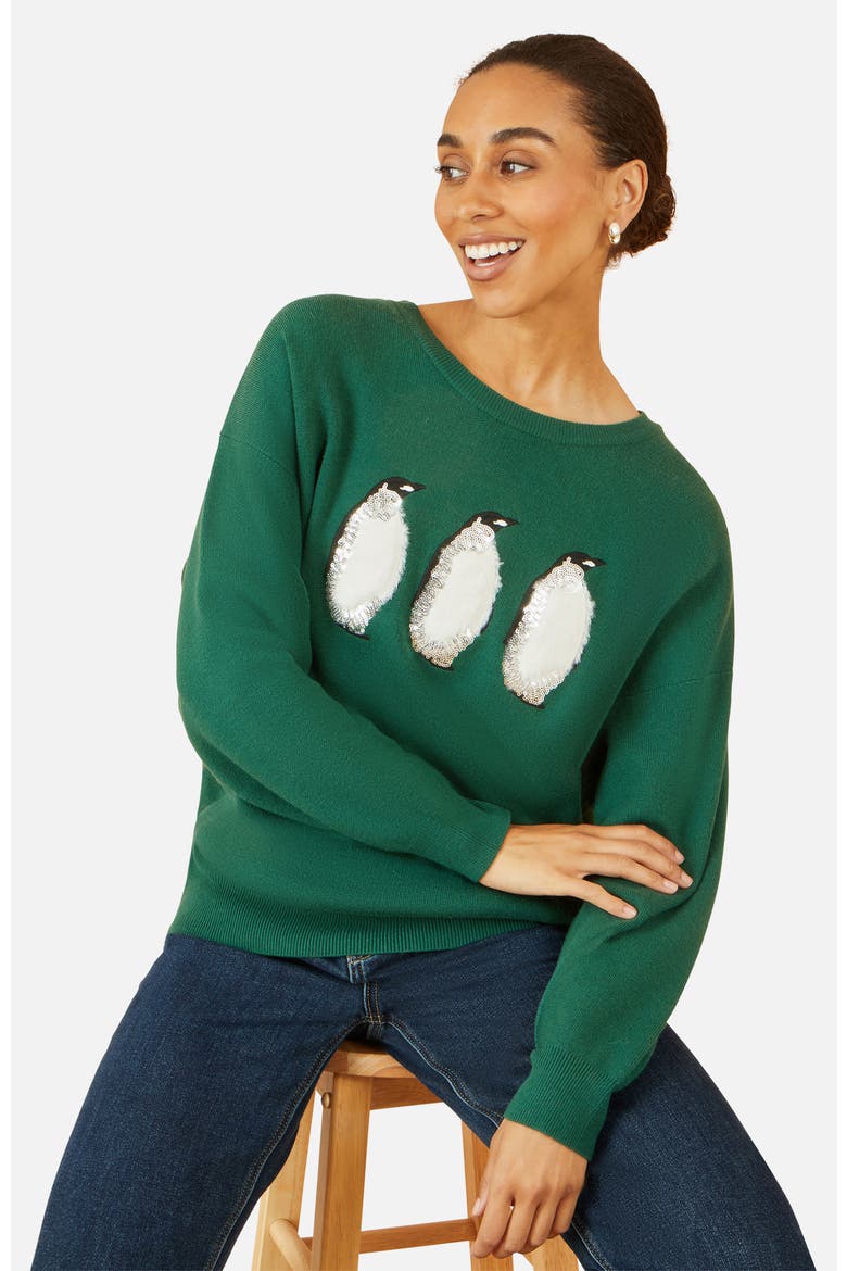 Penguin Knitted Jumper, Alternate, color, Green