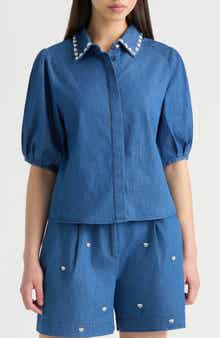 NVLT Embellished Puff Sleeve Top