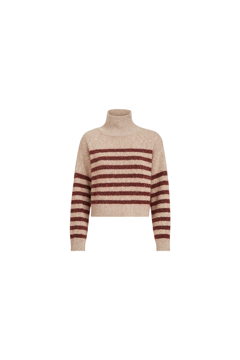 Soft virgin wool and cashmere turtleneck sweater with dazzling stripes, Main, color, Multicoloured