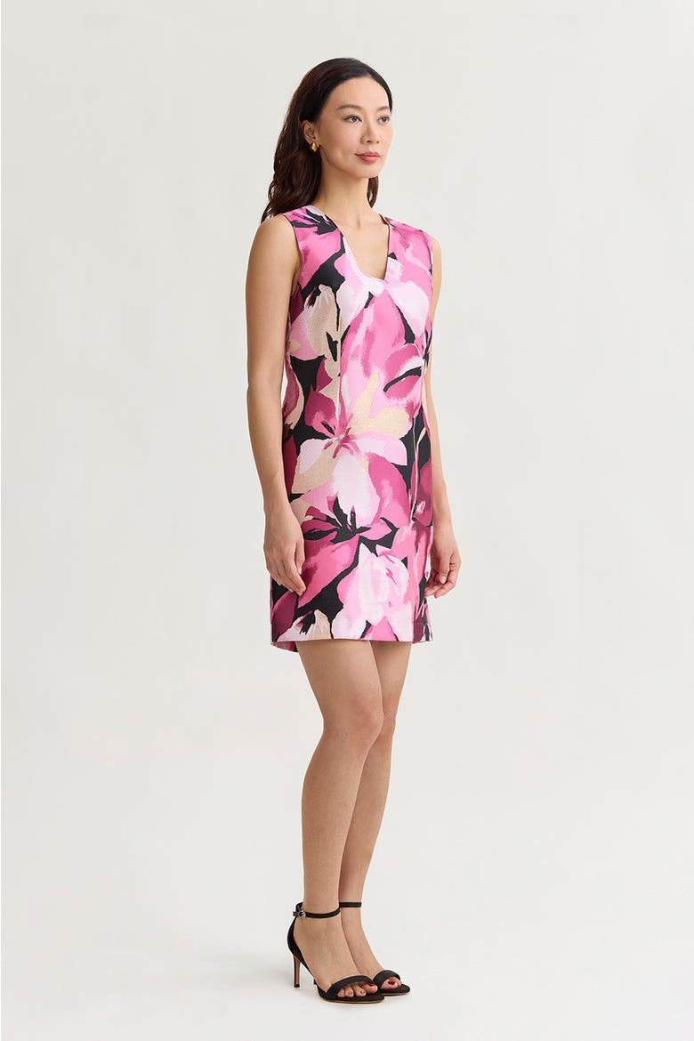 Family Savvy Shimmer Lined Floral Jacquard Woven Sheath Dress, Alternate, color, Carmine Rose/Pink