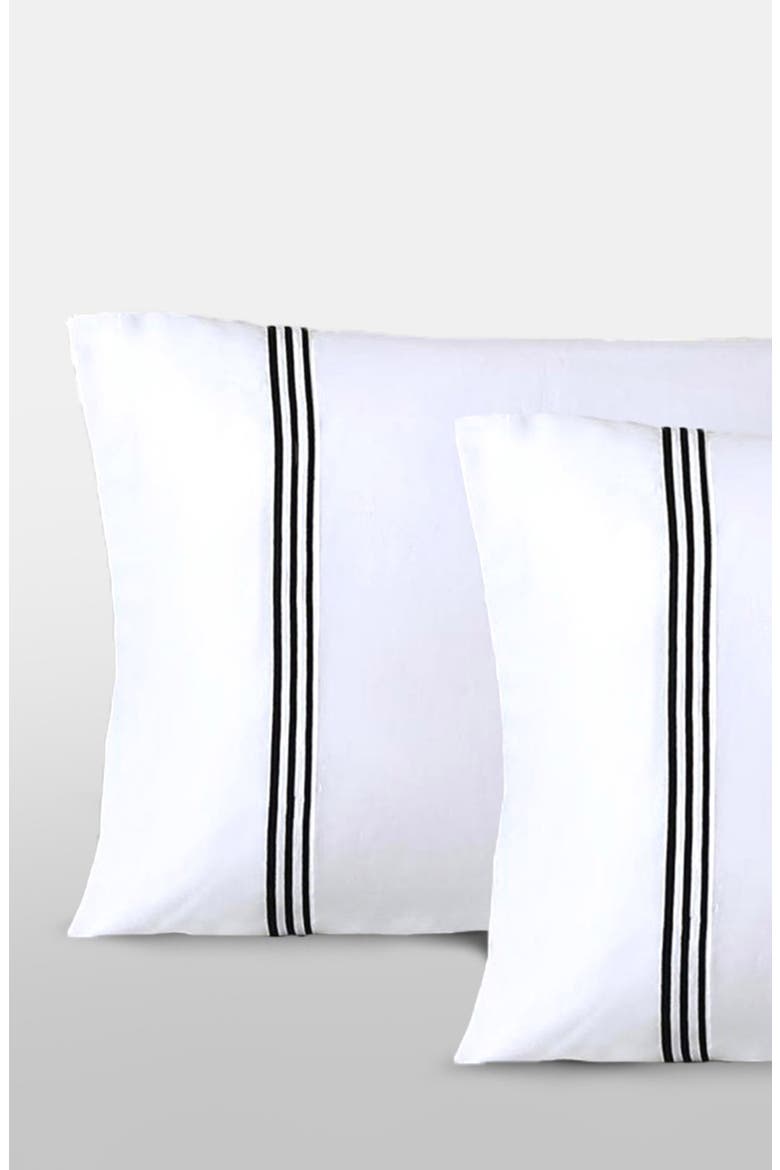 Egyptian Cotton Sateen Bratta Embroidery Triple Luxe Sateen Pillowcase Set, Main, color, BLACK