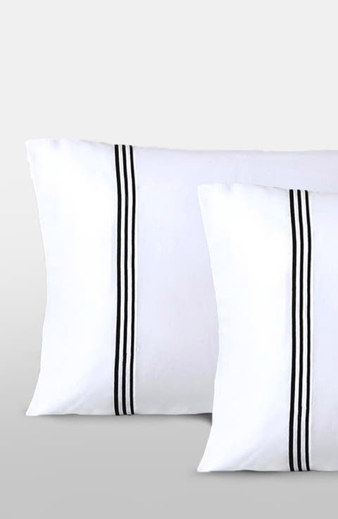 Egyptian Cotton Sateen Bratta Embroidery Triple Luxe Sateen Pillowcase Set