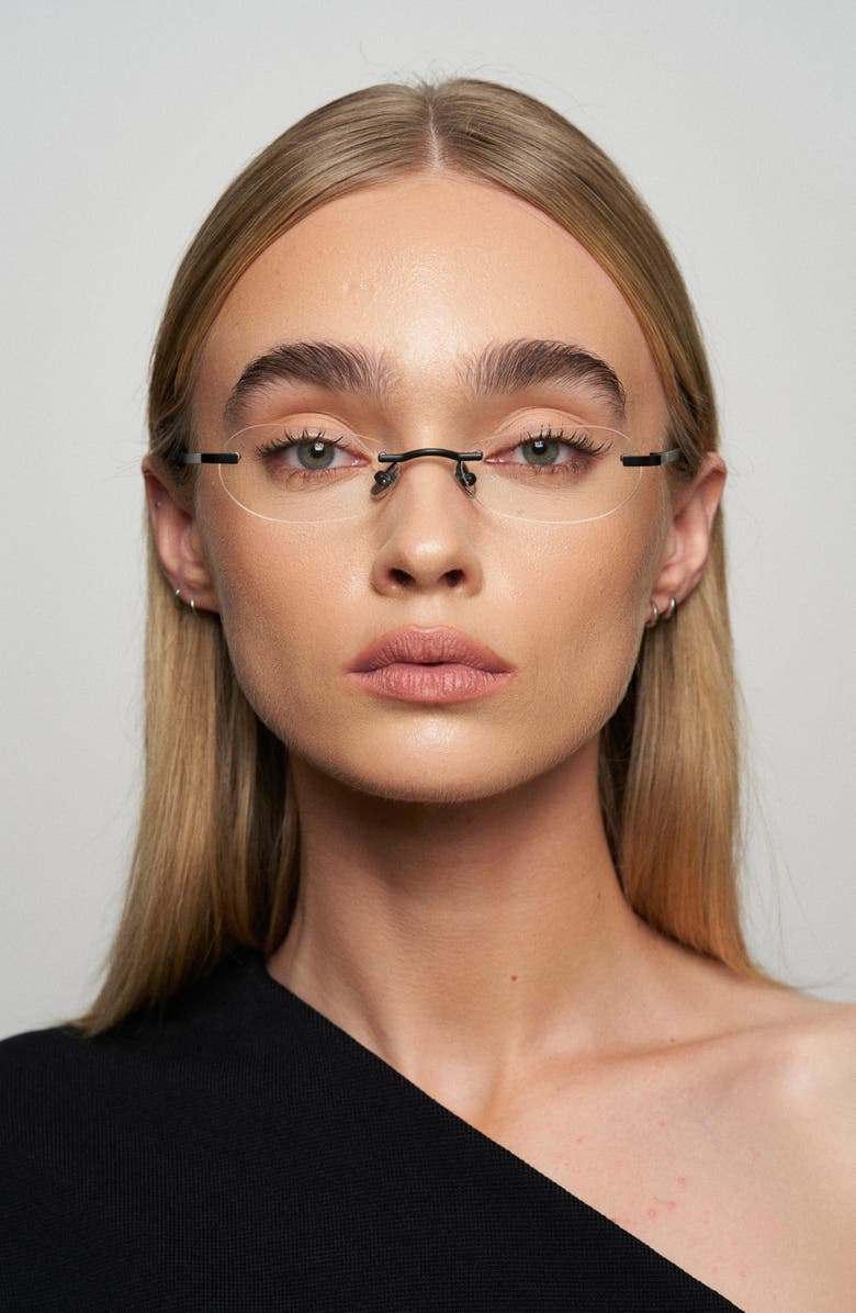 Elisa Johnson Toby 53mm Rimless Oval Sunglasses, Alternate, color, Gloss Black