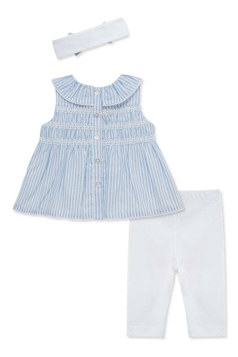Floral Smocked Tunic, Leggings & Headband Set, Alternate, color, BLUE/ WHITE