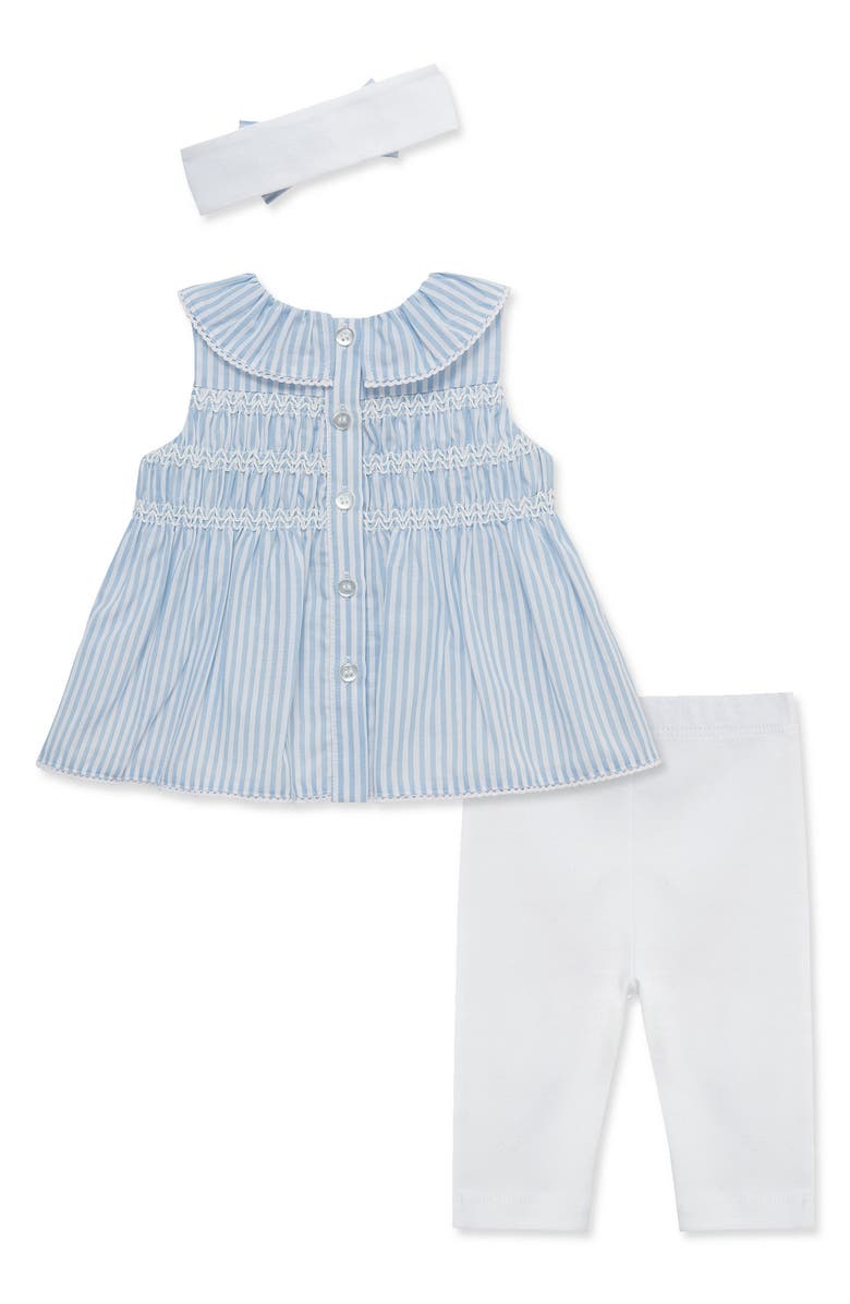 Little Me Floral Smocked Tunic, Leggings & Headband Set, Alternate, color, Blue/ White