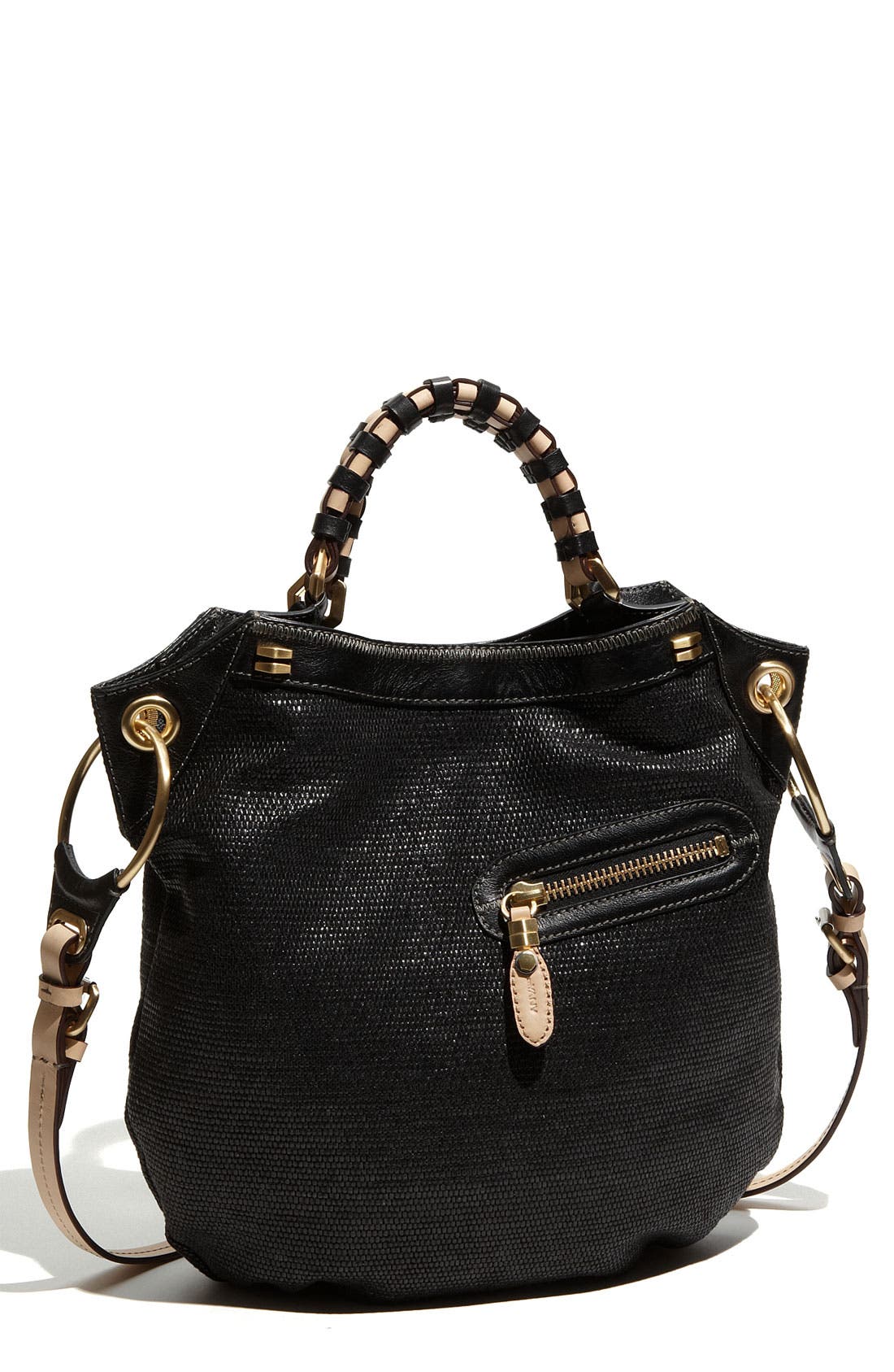 'Gwen' Faux Raffia Crossbody Bag, Main, color, BLACK