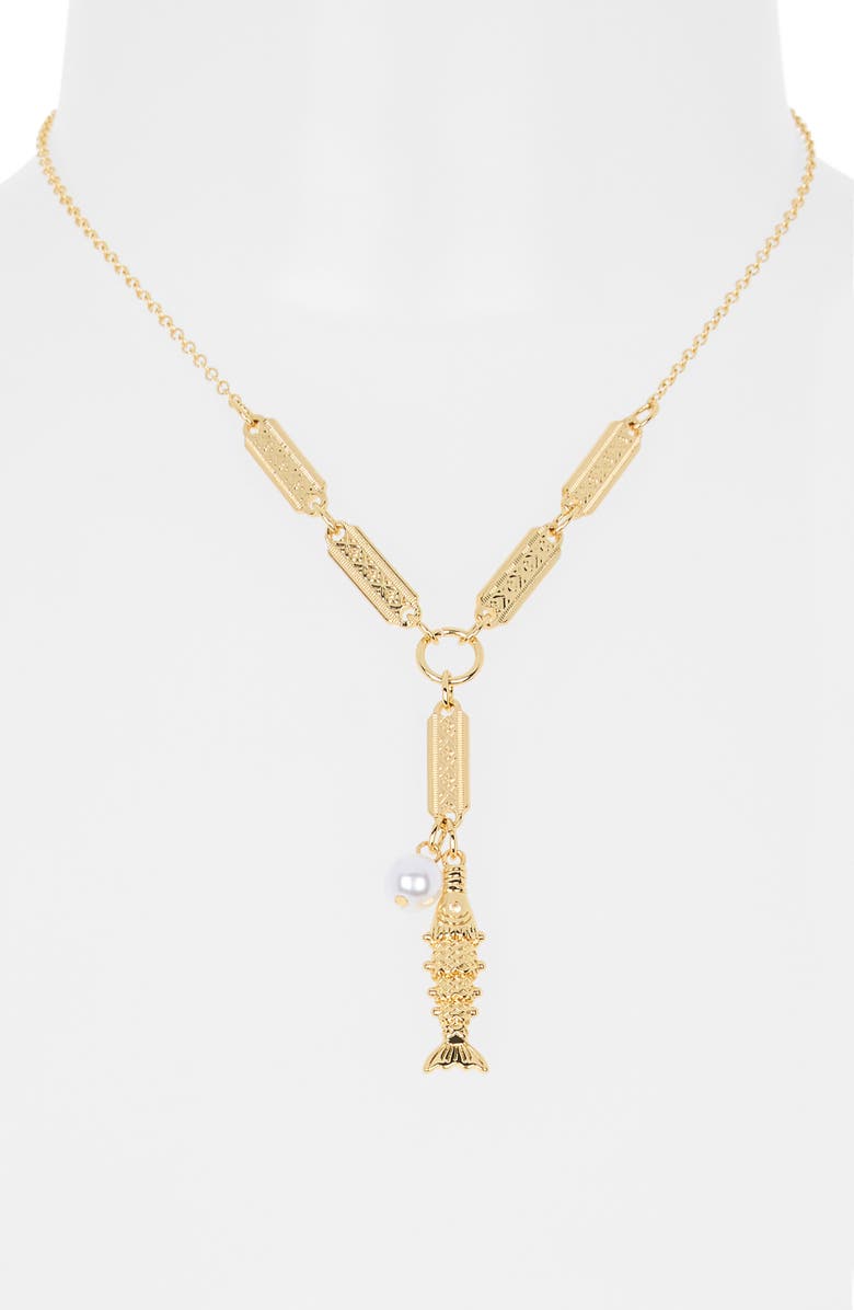 Leith The World Is Your Oyster Fish Lariat Necklace, Alternate, color, Gold