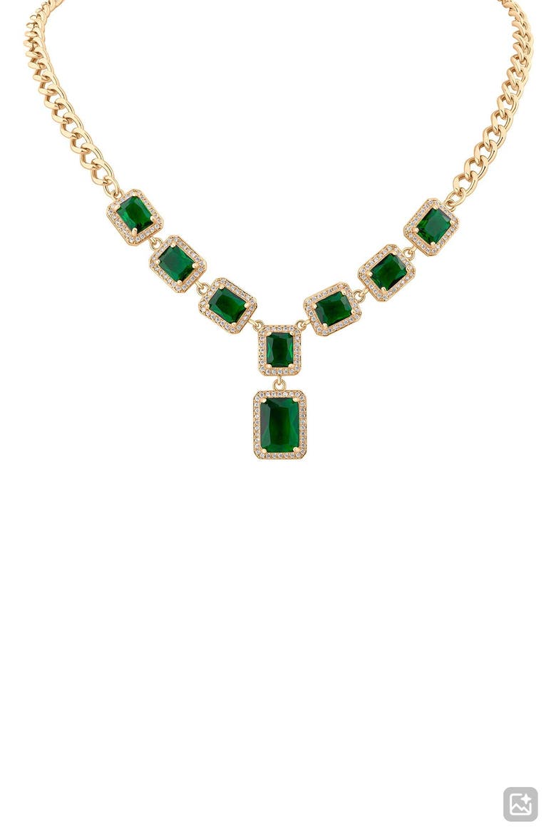 Crystal Halo Frontal Y-Necklace (Nordstrom Exclusive), Main, color, GREEN/ GOLD