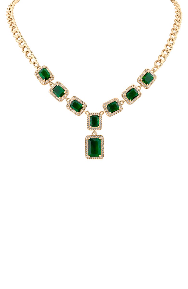 JARDIN Crystal Halo Frontal Y-Necklace, Main, color, Green/ Gold